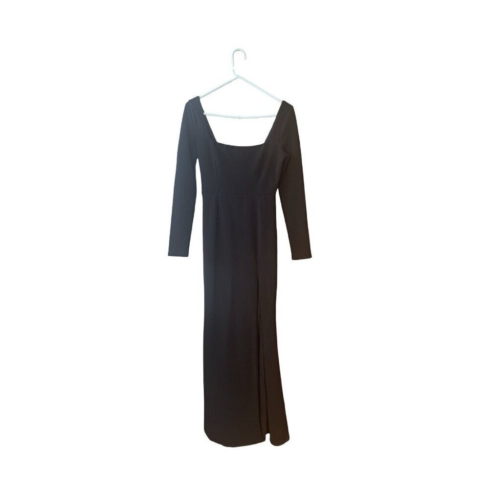 Lulus Infinitely Elegant Black Long Sleeve Maxi High slit Dress Gown size small - Picture 7 of 13